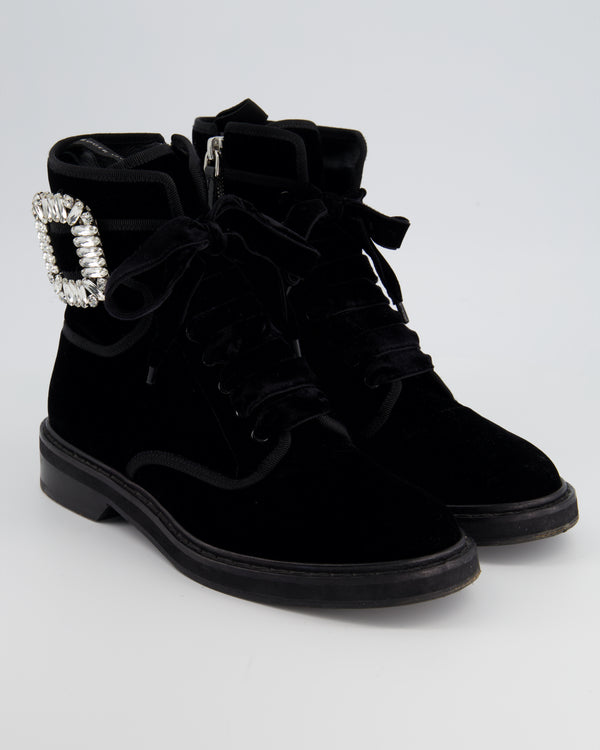 Roger Vivier Black Velvet Ankle Boots with Crystal Buckle Detail Size EU 39