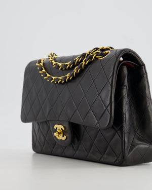 Chanel Vintage Black Classic Medium Double Flap Bag in Lambskin Leather with 24K Gold Hardware