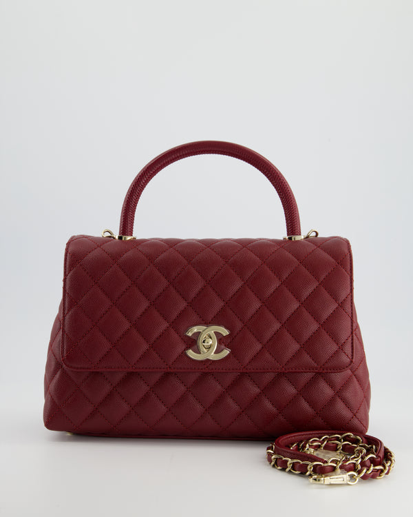 *HOT COLOUR* Chanel Medium Wine Bordeaux Quilted Coco Top Handle Flap Bag in Caviar Leather with Champagne Gold Hardware&nbsp;
