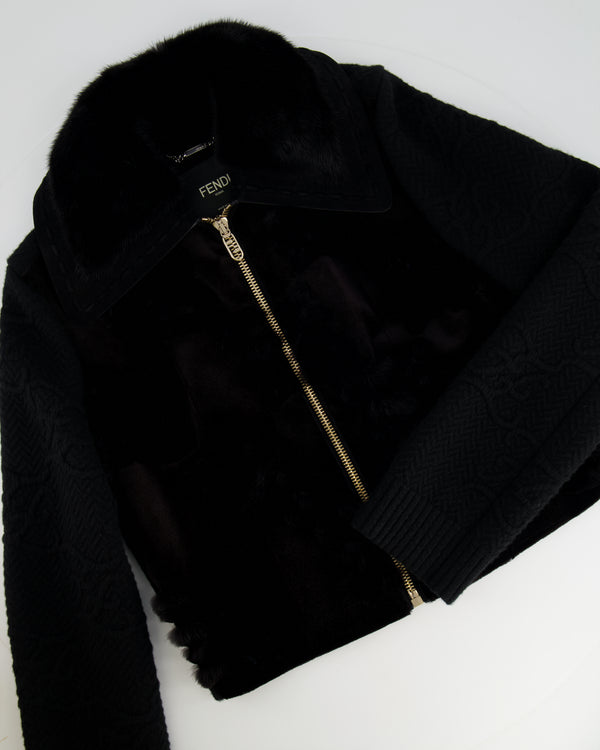 Fendi Black Mink Fur and Wool Jacket with FF Logo Details Size IT 42 (UK 10) RRP £9,500