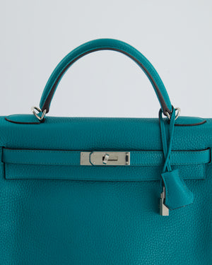 Hermes Kelly 32cm in Bleu Paon Togo Leather with Palladium Hardware