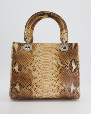 Christian Dior Natural Brown Medium Lady Dior Bag in Python Leather with Silver Hardware