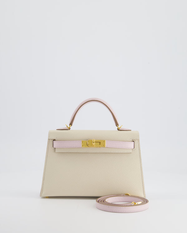 *HOT* Hermès Mini Kelly Bag HSS II 20cm in Craie & Mauve Epsom Leather with Gold Hardware