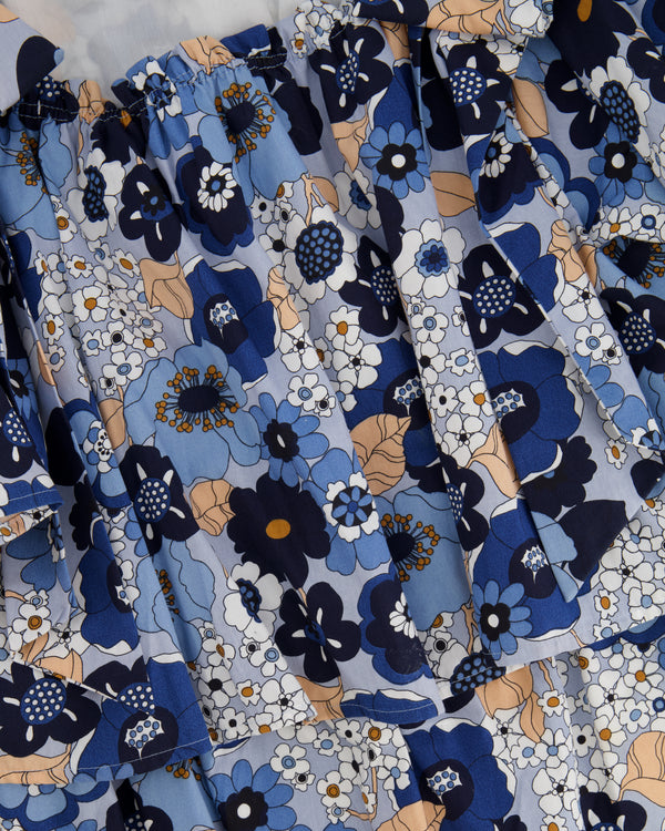 Chloé Blue Floral Off The Shoulder Mini Dress with Ribbon Details Size FR 40 (UK 12)