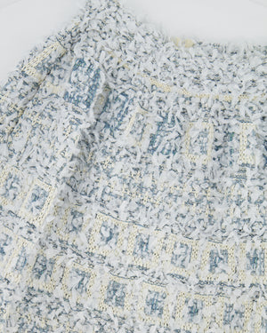 Chanel Baby Blue Metallic Tweed Embellished Jacket and Midi Skirt Set Size FR 34 (UK 6)
