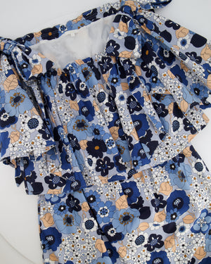 Chloé Blue Floral Off The Shoulder Mini Dress with Ribbon Details Size FR 40 (UK 12)