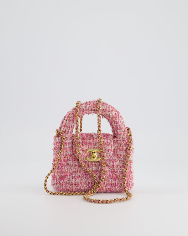 *HOT & RARE* Chanel Pink Tweed Mini Shopping Kelly Bag with Brushed Antique Gold Hardware