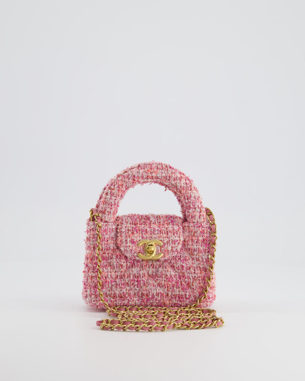 *HOT & RARE* Chanel Pink Tweed Mini Shopping Kelly Bag with Brushed Antique Gold Hardware