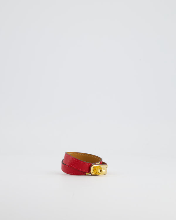Hermès Kelly Double Tour Bracelet Rouge Casaque with Gold Hardware Size S RRP £530