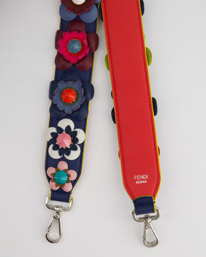 Fendi Multi-Colour Floral Leather Long Bag Strap with Metal Stud Detail