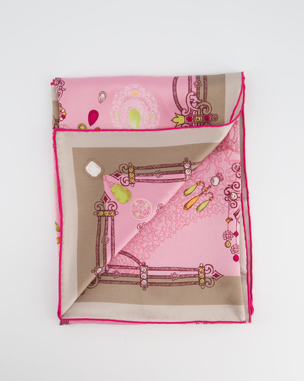 Cartier Pink Silk Scarf with Jewellery Motif