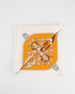 Hermes Blanc, Orange Gold Silk Scarf 40cm x 40cm