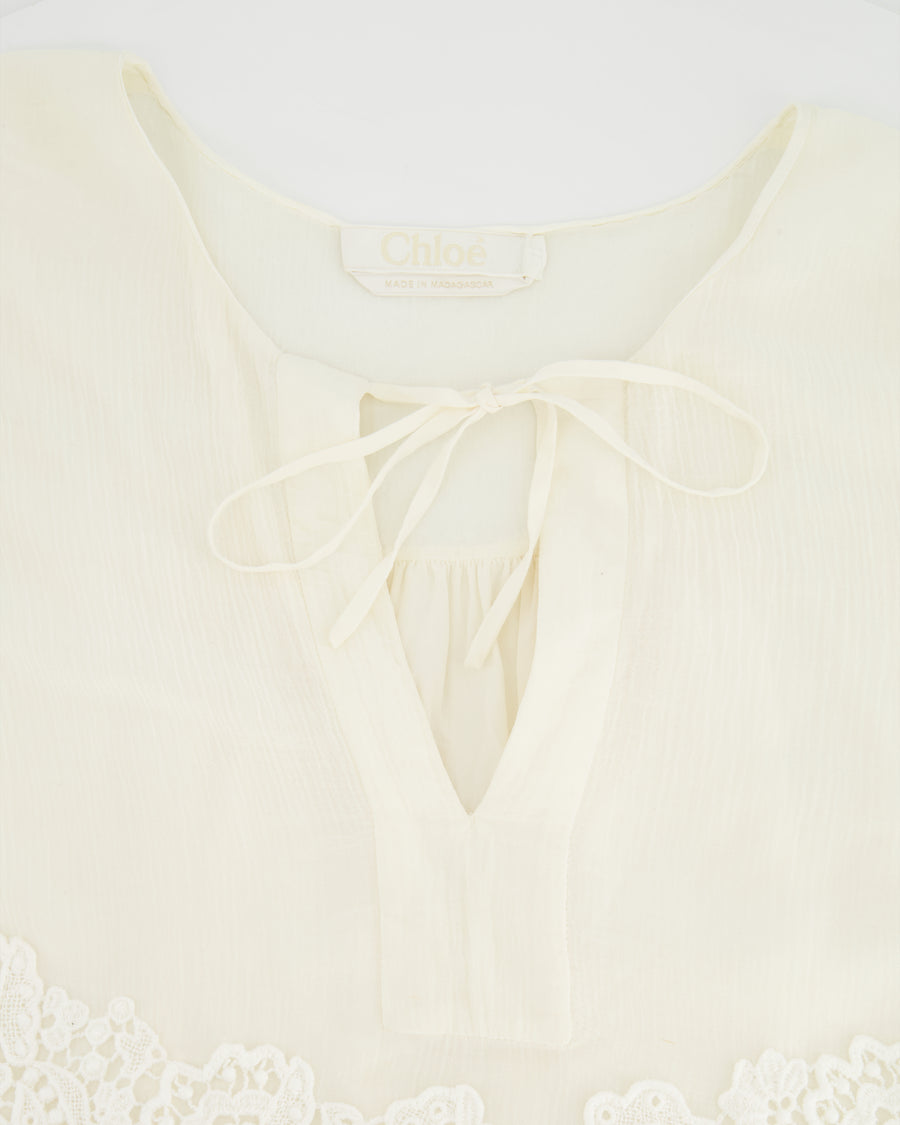 Chloé Cream Long-Sleeve Top with Embroideries and Cut-Out Detail FR 38 (UK 10)