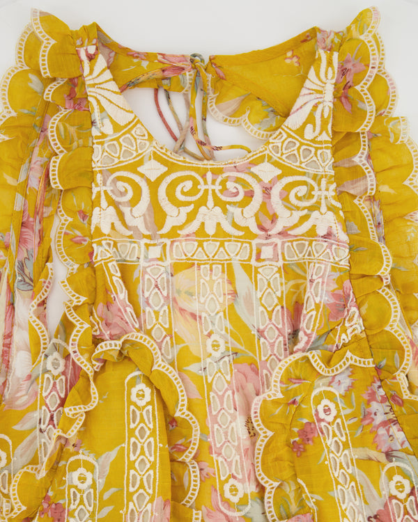 Zimmermann Mustard Yellow Embroidered Playsuit with Open-Back Detail Size 1 (UK 8-10)