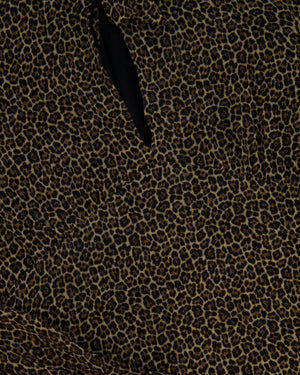 Saint Laurent Brown Leopard Wool Long-Sleeve Dress with Ribbon Detail Size FR 42 (UK 14)