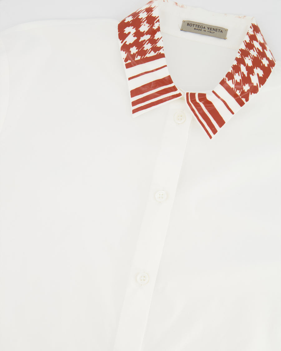 Bottega Veneta White Long-Sleeve Shirt with Red Collar Detail Size IT 38 (UK 6)
