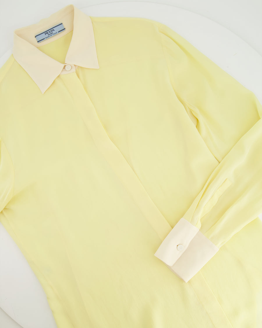 Prada Pastel Yellow Silk Long-Sleeve Shirt Size IT 38 (UK 6) RRP £950