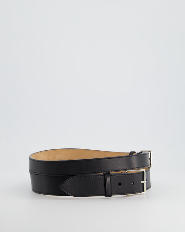 Alexander McQueen Black Leather Belt with Silver Hardware 80cm