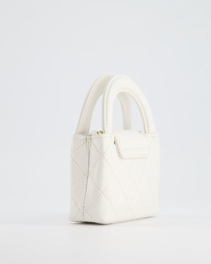 *HOT & RARE* Chanel White Mini Shopping Kelly Bag in Calfskin Leather with Brushed Antique Gold Hardwar