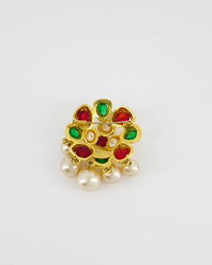 Chanel Vintage Yellow Gold Camelia Brooch with Multi-Colour Stones and Pearls