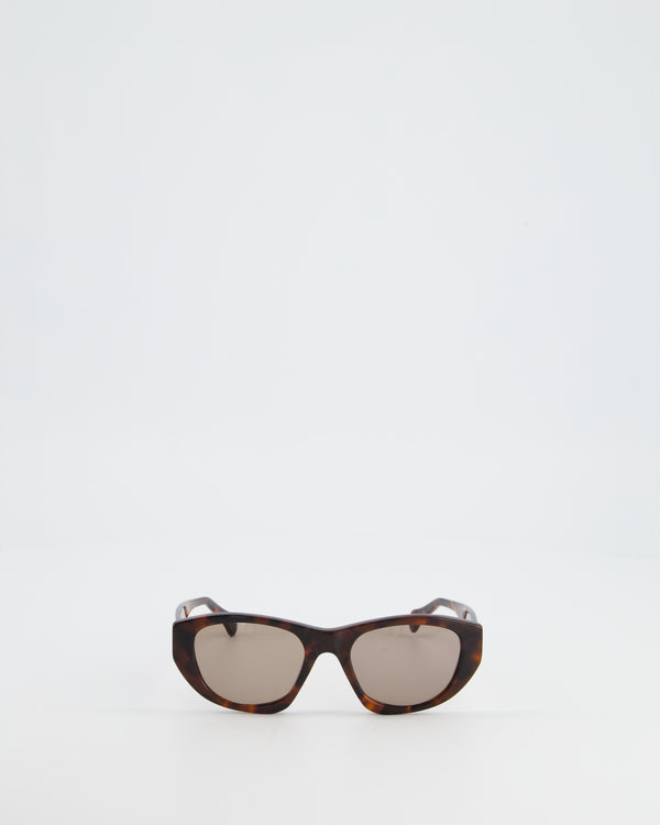 Gince Brown Tortoiseshell Oval Sunglasses with Gold Logo