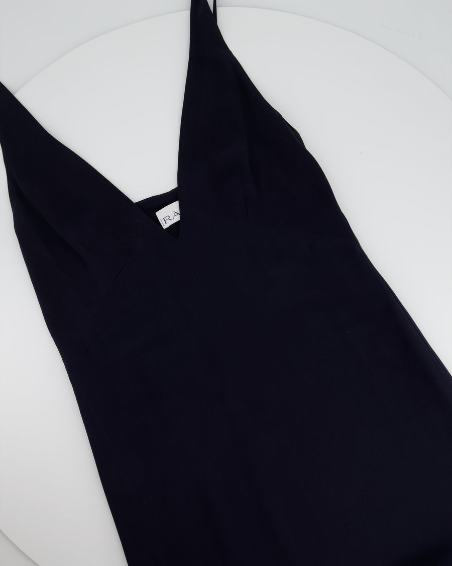 Raey Navy Silk Sleeveless Midi Dress with V Neck Detail Size UK 4