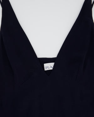 Raey Navy Silk Sleeveless Midi Dress with V Neck Detail Size UK 4