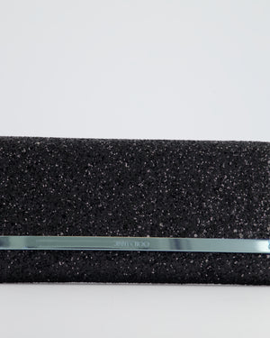 Jimmy Choo Black Glitter Embellished Emmie Tulle Clutch Bag with Silver Hardware RRP £650