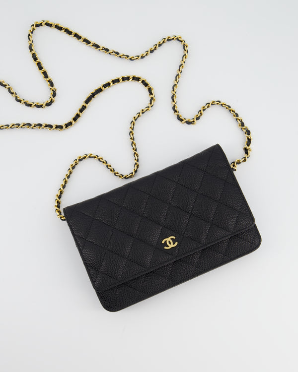 *HOT* Chanel Black Wallet on Chain in Caviar Leather with Gold Hardware
