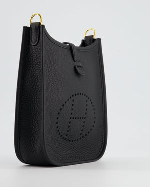 *HOT* Hermès Mini Evelyne Bag in Black Clemence Leather with Gold Hardware