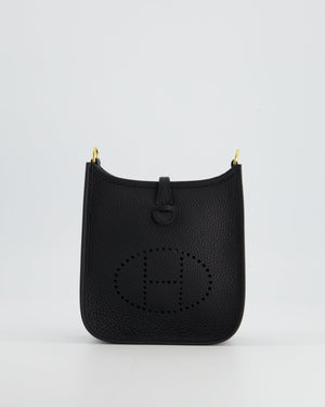 *HOT* Hermès Mini Evelyne Bag in Black Clemence Leather with Gold Hardware