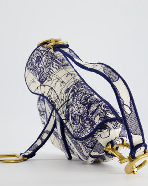 Christian Dior Blue and White 'Around the World' Embroidery Saddle Bag with Antique Gold Hardware RRP £3115