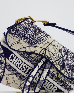 Christian Dior Blue and White 'Around the World' Embroidery Saddle Bag with Antique Gold Hardware RRP £3115