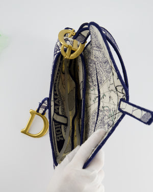 Christian Dior Blue and White 'Around the World' Embroidery Saddle Bag with Antique Gold Hardware RRP £3115