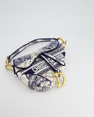 Christian Dior Blue and White 'Around the World' Embroidery Saddle Bag with Antique Gold Hardware RRP £3115