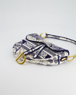 Christian Dior Blue and White 'Around the World' Embroidery Saddle Bag with Antique Gold Hardware RRP £3115