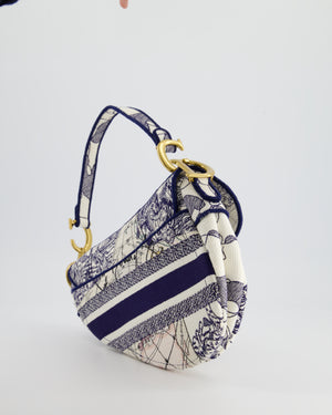 Christian Dior Blue and White 'Around the World' Embroidery Saddle Bag with Antique Gold Hardware RRP £3115