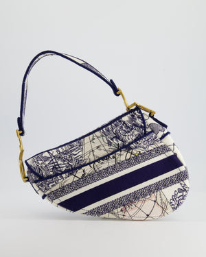 Christian Dior Blue and White 'Around the World' Embroidery Saddle Bag with Antique Gold Hardware RRP £3115