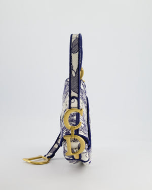 Christian Dior Blue and White 'Around the World' Embroidery Saddle Bag with Antique Gold Hardware RRP £3115