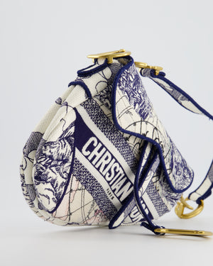 Christian Dior Blue and White 'Around the World' Embroidery Saddle Bag with Antique Gold Hardware RRP £3115