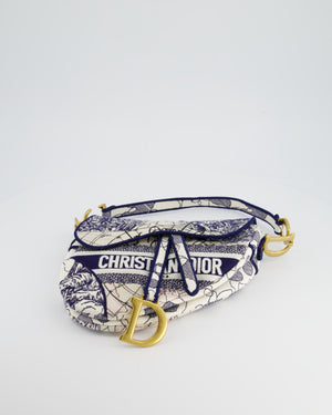 Christian Dior Blue and White 'Around the World' Embroidery Saddle Bag with Antique Gold Hardware RRP £3115