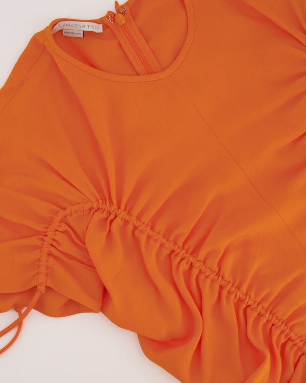 Stella Mccartney Orange Ruched Short-Sleeve Mini Dress Size IT 38 (UK 6) RRP £1,150