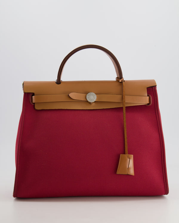 *FIRE PRICE* Hermès Herbag 31 Bag in Rouge Grenat Canvas and Gold Swift Leather with Palladium Hardware