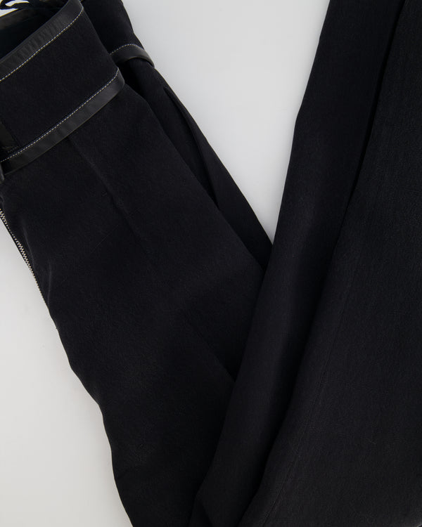 Céline Dark Grey Silk Trouser with Lambskin Leather Belt Detail Size FR 36 (UK 8)