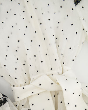 Zimmermann White and Black Polka Dot Long-Sleeve Linen Silk Mini Beach Cover Dress with Belt Detail Size 2 (UK 12)