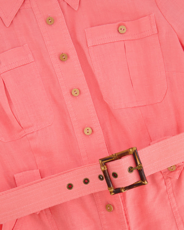 Zimmermann Pink Linen Short-Sleeve Mini Dress with Belt Detail Size 2 (UK 12)