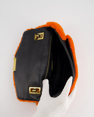 Fendi Orange Shearling Baguette Bag with Gold Hardware