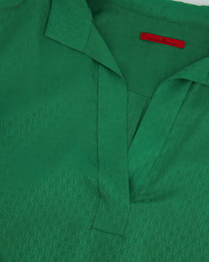 Carolina Herrera Green Long-Sleeve Logo Printed Silk Tunic Dress Size S (UK 8)