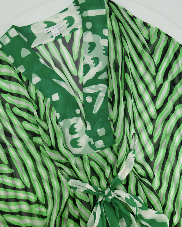 Diane Von Furstenberg Green Short-Sleeve Maxi Beach Dress with Belt Detail Size FR 38 (UK 10)