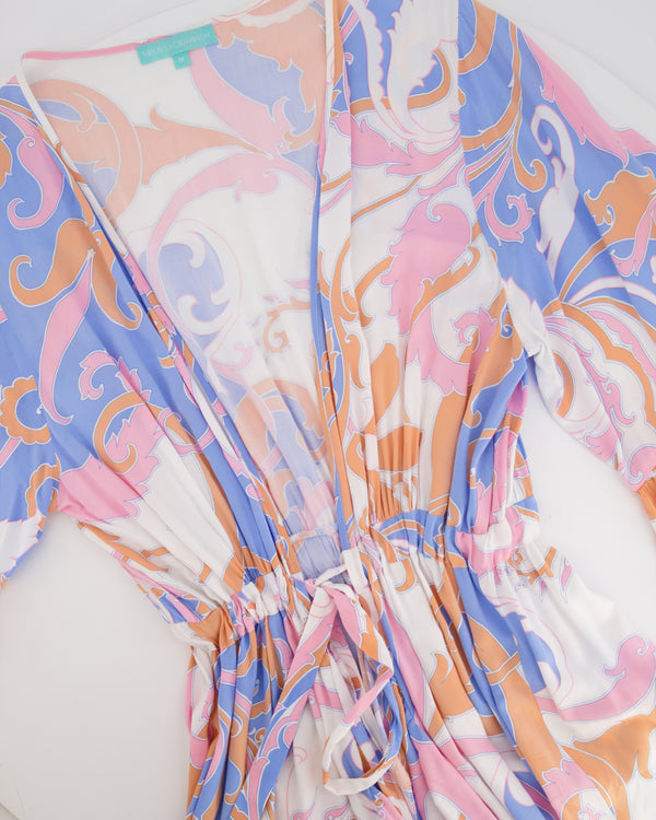 Melissa Odabash Blue and Pink Long-Sleeve Long Kimono Dress Size M (UK 10)